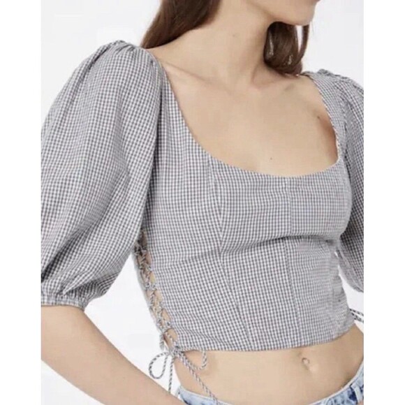 Abercrombie & Fitch Tops - Abercrombie & Fitch Puff Sleeve Gingham Crop Top Milkmaid Peasant Lace Up Small